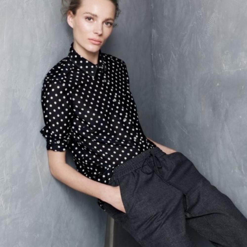 J. Crew Black Polka Dot Voile Boy Shirt Button Up (Size 4)